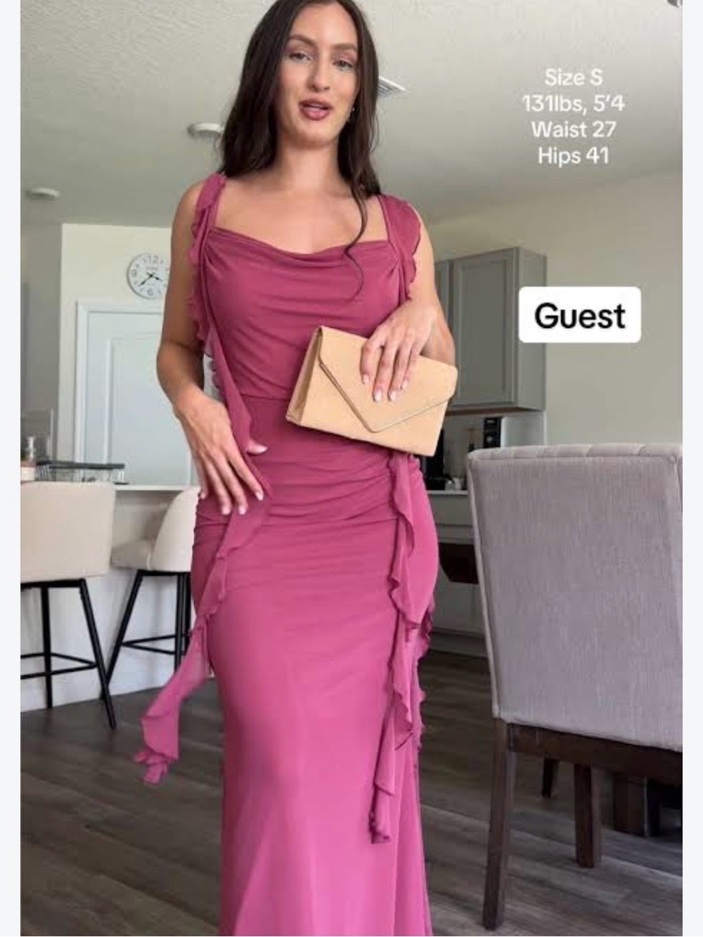 Women’s Ruched Strap Maxi Dress in Dusty Rose